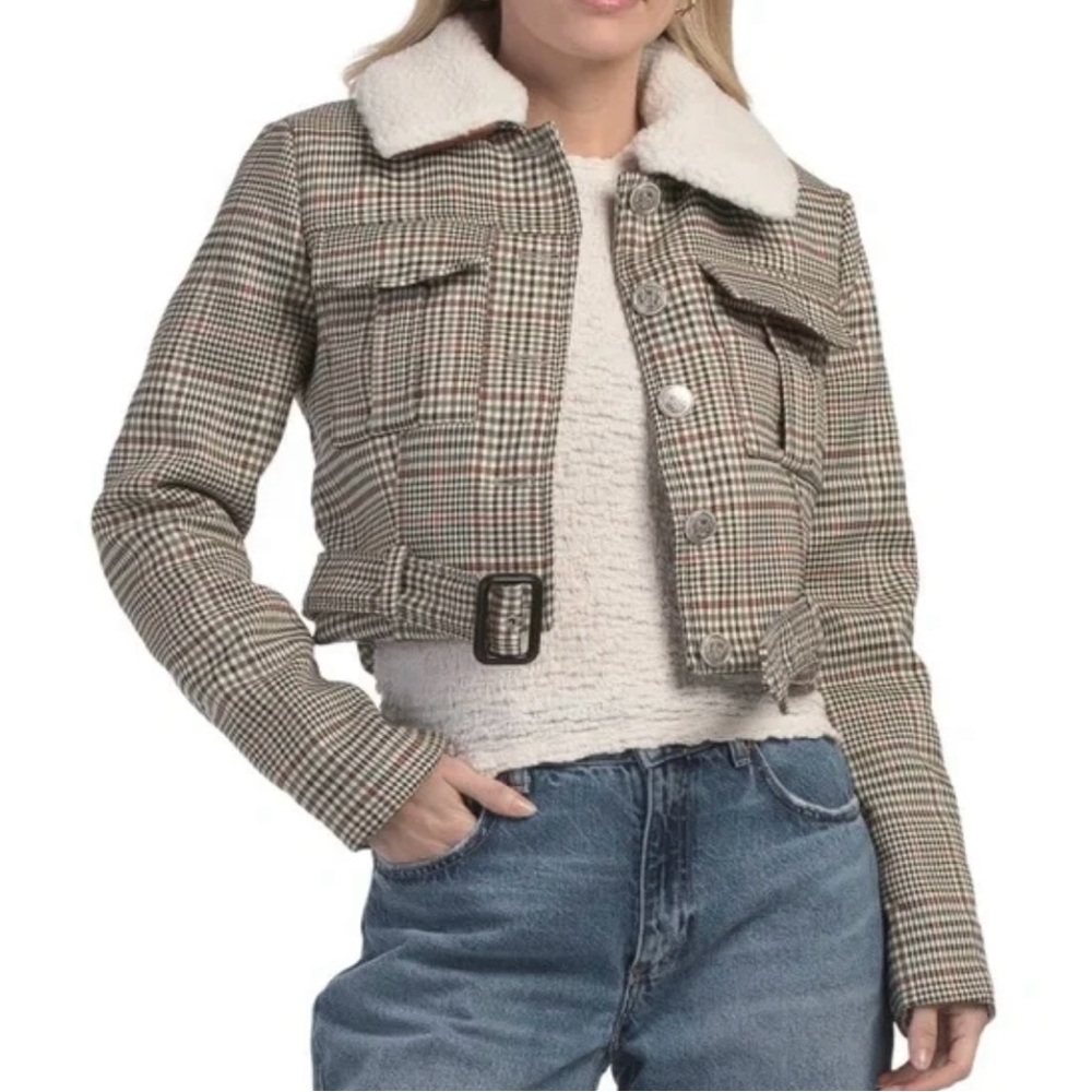 7 For All Mankind Plaid Jean Jacket with Faux Fur Collar